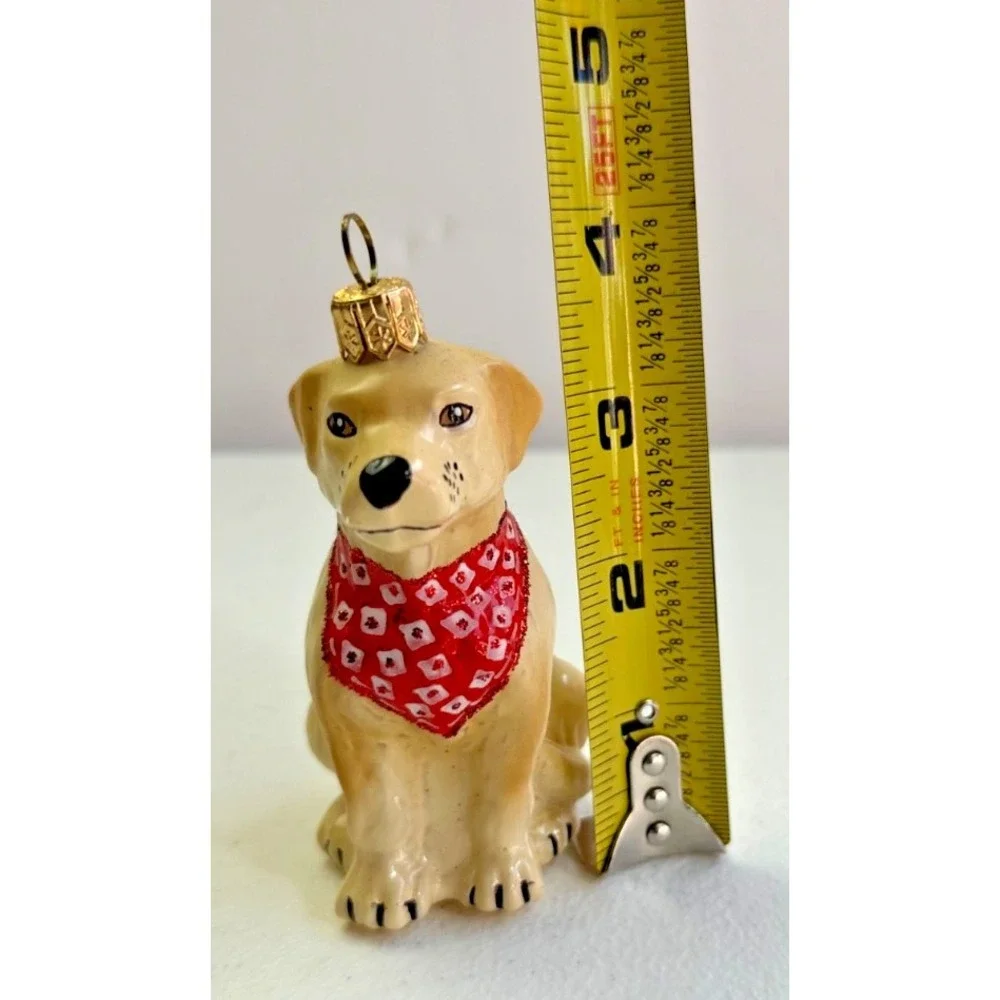 Golden Lab Labrador‎ Dog European Blown Glass Christmas Ornament Bandana Yellow